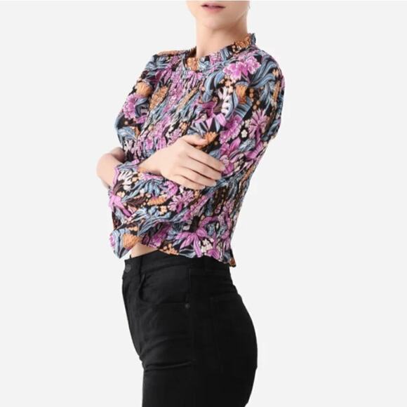 Anthropologie Banjanan Agnes Blouse Small Black Multicolor - Picture 1 of 9